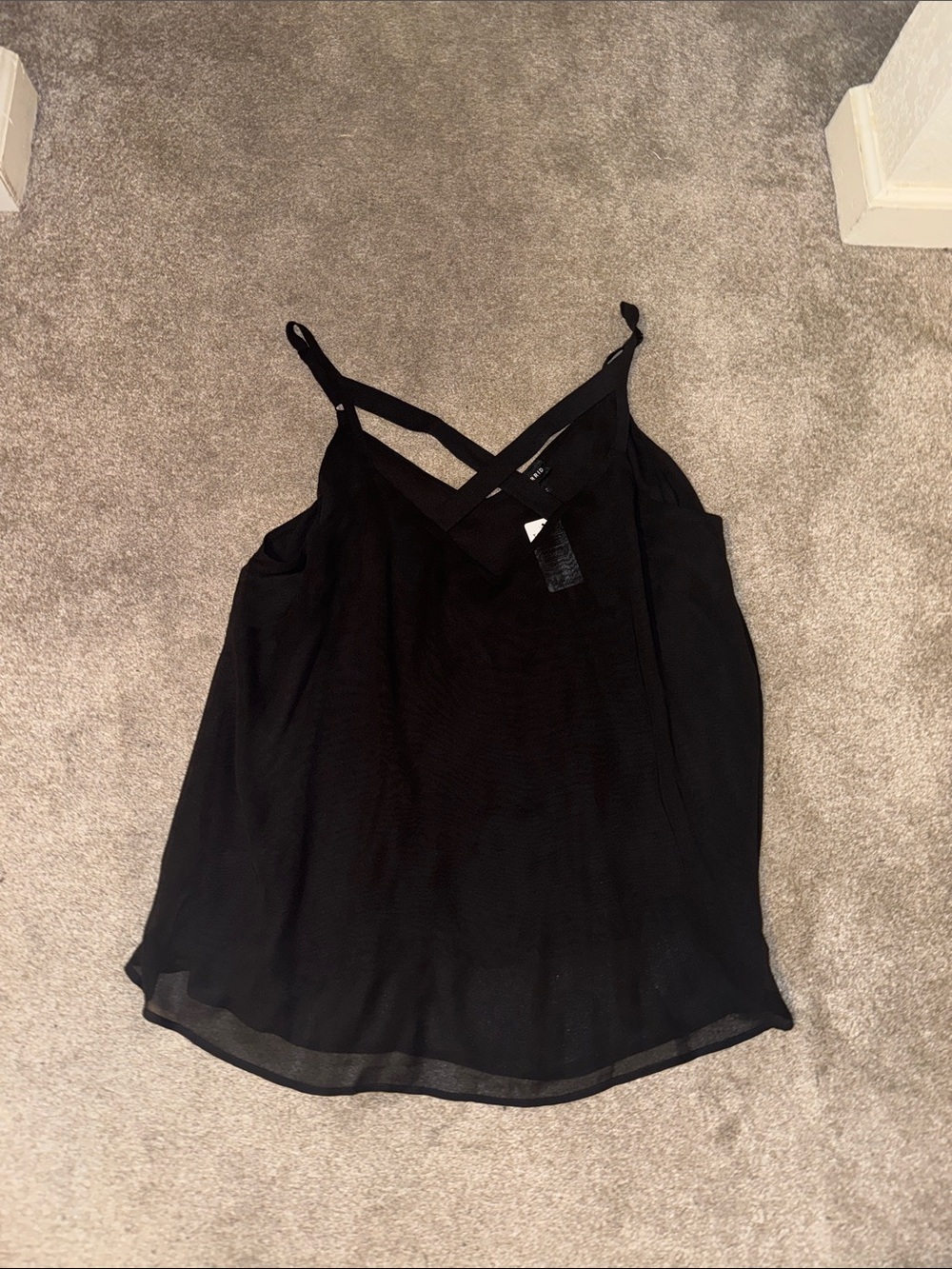 Black V-Neck Cami Top with Cross-Strap Detail
